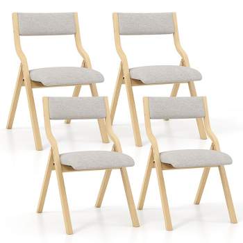 Tangkula Folding Dining Chairs Set of 4 Wooden Table Chairs w/ Padded Seat Modern Grey & Natural