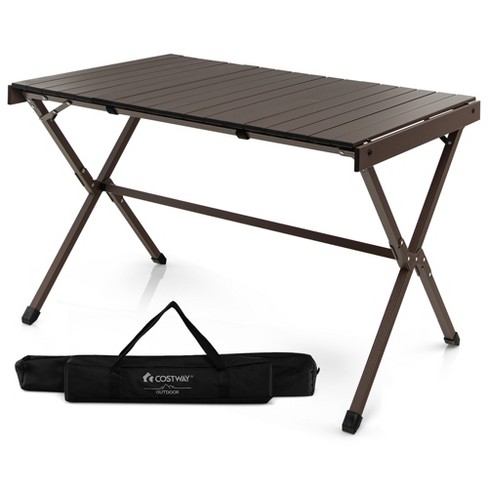 Costway Folding Portable Aluminum Camping Grill Table W/ Storage