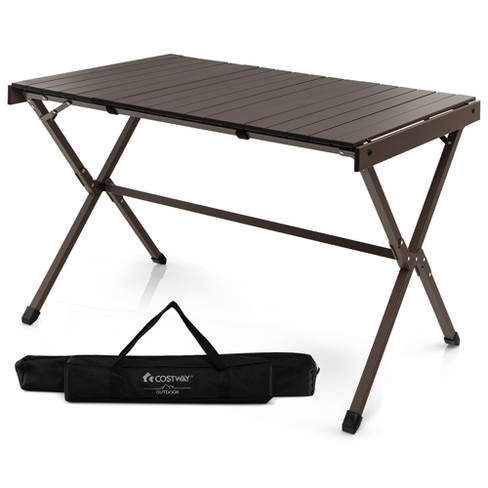 Costway 4-6 Person Portable Aluminum Camping Table Lightweight Roll Up  Table Brown