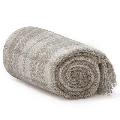 Americanflat 100% Cotton Throw Blanket for Couch - 50x60 -  Rustic Cream Throw Blanket for Bed, Sofa or Chair [Cream Beige Plaid]