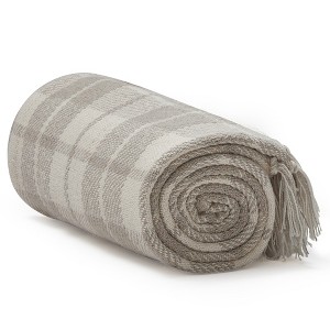 Americanflat 100% Cotton Throw Blanket for Couch - 50x60 -  Rustic Cream Throw Blanket for Bed, Sofa or Chair [Cream Beige Plaid] - 1 of 4