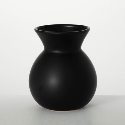 Sullivans Matte Black Hourglass Vase; 8.25" Tall