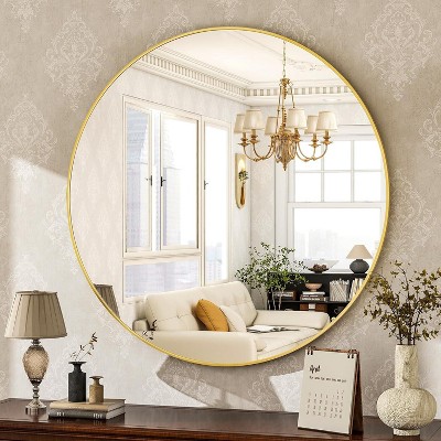 Beautyolove Round Mirror 19.6 Gold Wall Mounted Circle Mirrors Vanity Mirror with Brushed Aluminum Alloy Frame Modern Decoration