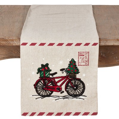 72"x13" Christmas Table Runner with Holiday Bicycle And Stamp Design Natural - Saro Lifestyle