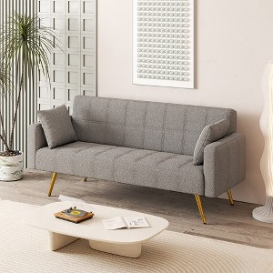 71.7Inch Sofa Bed Modern Soft Fabric Comfy Sofa with 4 Metal Legs Comfortable Armrest and Backrest 2 Pillows for Small Spaces Apartment Gray