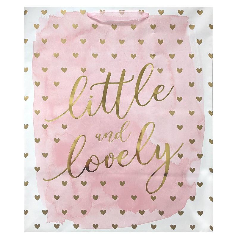 XLarge &#39;Little &#38; Lovely&#39; Hearts Baby Shower Gift Bag Pink/Gold - Spritz&#8482;, 2 of 3