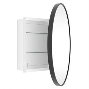 WallBeyond 24" Aluminum Round Door Cabinet Vanity Mirror Black - 1 of 4
