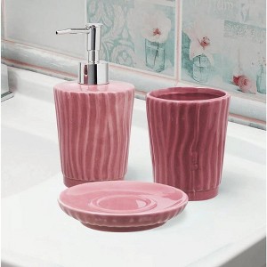 Home Mart Goods Fuchsia Dolomite Bathroom Accessories Set - Soap Dispenser, Soap Dish & Tumbler - 1 of 4