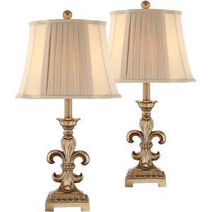 Regency Hill Louis Traditional Table Lamps 25 3/4" High Set of 2 Antique Gold Pleated Bell Shade for Bedroom Living Room Bedside Nightstand Office - 1 of 4