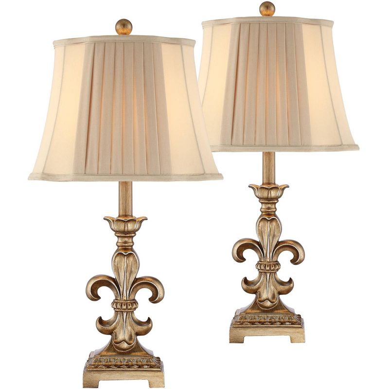 Regency Hill Louis Traditional Table Lamps 25 3/4" High Set of 2 Antique Gold Pleated Bell Shade for Bedroom Living Room Bedside Nightstand Office, 1 of 10