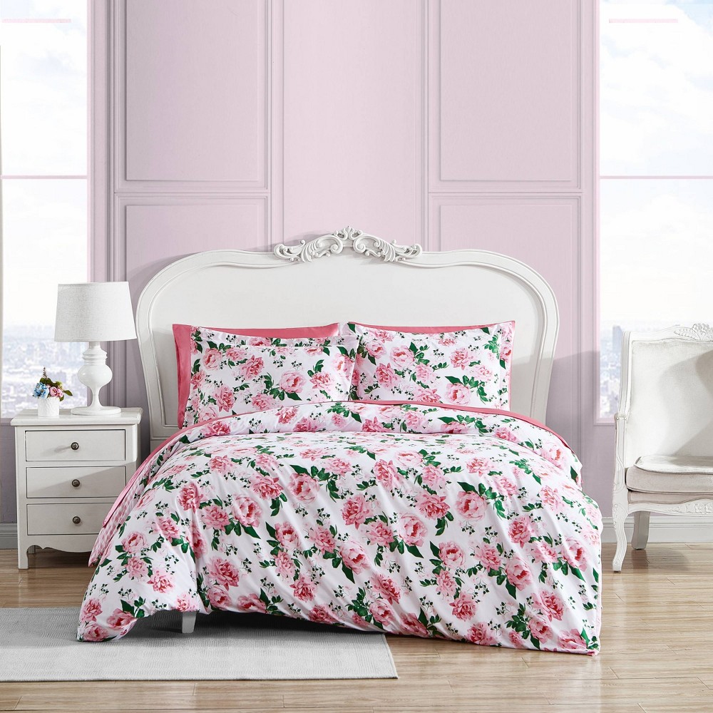 Photos - Bed Linen Twin Blooming Roses Duvet Cover Set Pink - Betseyville