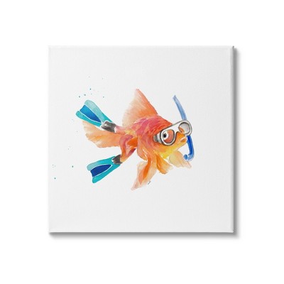 Stupell Industries Goldfish Pet Blue Snorkel Gear Funny Swimming Fish