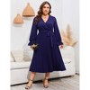 WhizMax Women Wrap V Neck Pleated Hem Dress Ruffle Long Sleeves Elegant A Line Midi Dress with Belt - 2 of 4