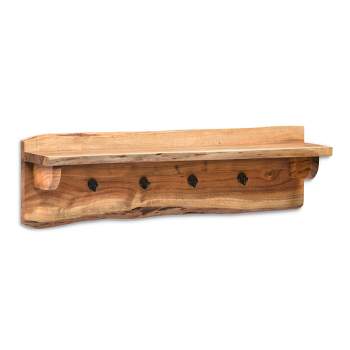 Alaterre Furniture Alpine Natural Brown Live Edge Wood Coat Hooks with Shelf