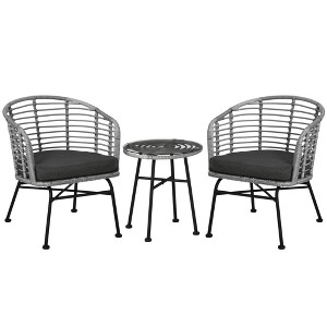 Resenkos 3 Pieces Patio Bistro Set, Two Hand-Woven PE Wicker Chairs And A Glass Bistro Table, Cream White - 1 of 4