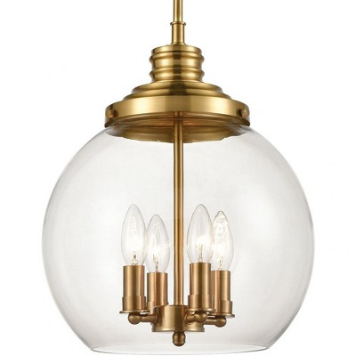 Burnished Brass and Clear Glass 4-Light Globe Pendant