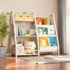 Vynxaria Bookshelf Series 24 in. Wide White Metal 3-Shelf Kids Bookcase with Extra Pocket - 2 of 4