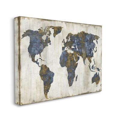 Stupell Industries Gold Blue World Map Design