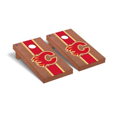 NHL Calgary Flames Premium Cornhole Board Rosewood Stripe Version