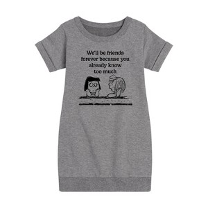 - Peanuts - Friends Forever Marcie And Patty Graphic Short Sleeve Fleece Dress - 1 of 4