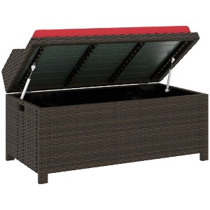 Outdoor Wicker Storage Bench with Storage & Cushion - 1 of 4