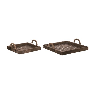 VIP Bamboo 15.75 in. Brown Trays with Inside Weave Set of 2