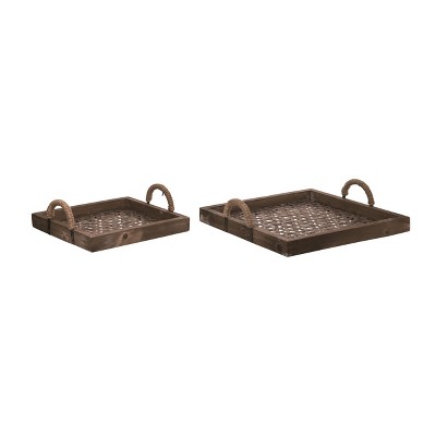 Transpac Wood Brown Everyday Bamboo Trays Set of 2