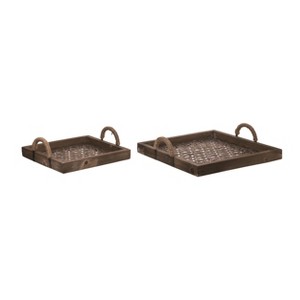 VIP Bamboo 15.75 in. Brown Trays with Inside Weave Set of 2 - 1 of 2