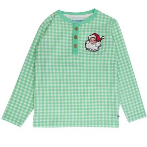 RuggedButts Boys Holiday Gingham Knit Long Sleeve Embroidered Henley Tee - 1 of 4