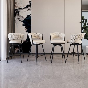 26" Suede Woven Bar Stool Set of 4, 360° Swivel Counter Stools with Back, Armrest, Footrest, Metal Legs - 1 of 4