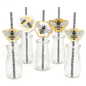 Big Dot of Happiness Little Bumblebee - Paper Straw Decor - Bee Baby Shower or Birthday Party Striped Decorative Straws - Set of 24 - 1 of 4