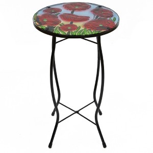 Northlight 19" Red Floral Poppies Glass Patio Side Table - 1 of 4