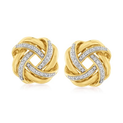 Ross-Simons 0.20 ct. t.w. Diamond Love Knot Earrings in 18kt Yellow Gold Over Sterling