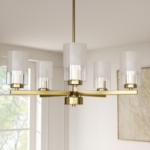 Maxax 26" 5-Light Gold Hardware & Glass Chandelier,  Modern Glam Ceiling Lighting for Living Room Dining Room Bedroom - 1 of 4