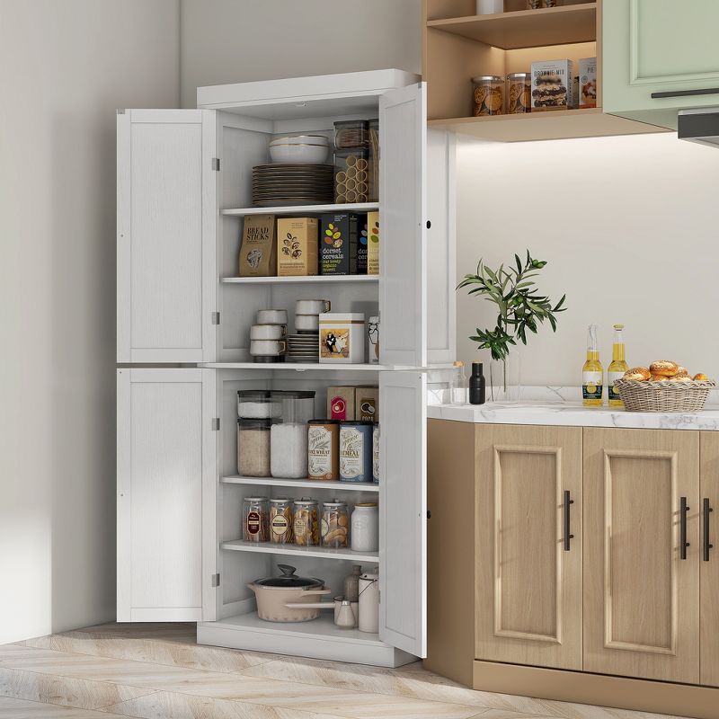 HOMCOM 72" Traditional Freestanding Kitchen Pantry Cupboard with 2 Cabinet, and Adjustable Shelves, 3 of 7