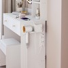 LED Vanity Table Set with Mirror Cabinet & Cushioned Stool, Modern MDF Makeup Desk with Power Outlets and Storage Shelves-Cuddlewood - 3 of 4
