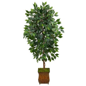 Nearly Natural 51-in Ficus Artificial Tree in Metal Planter - 1 of 4