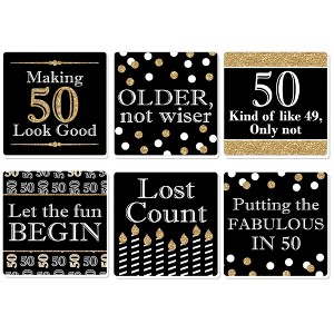 Big Dot of Happiness Adult 50th Birthday - Gold - Funny Birthday Party Decorations - Drink Coasters - Set of 6 - 1 of 4