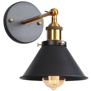 Dewdrop Vintage Industrial Wall Light Fixture, Black Metal Cone Shade Sconce for Bedroom, Living Room, Hallway - 1 of 4