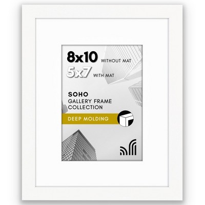 Americanflat 8x10 Picture Frame with Shatter-Resistant Glass - Use as 5x7 Frame with Mat or Display 8x10 Photo Without Mat - Soho Collection - Deep