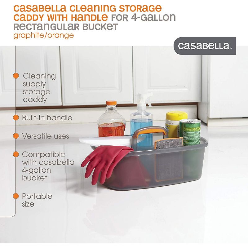Casabella Plastic Multipurpose Cleaning Storage Caddy with Handle, 1.85 Gallon, Gray and Orange, 2 of 6
