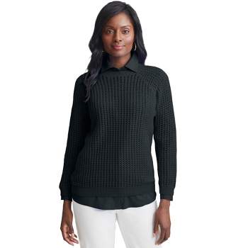 Jessica London Women's Plus Size Pointelle Crewneck Sweater