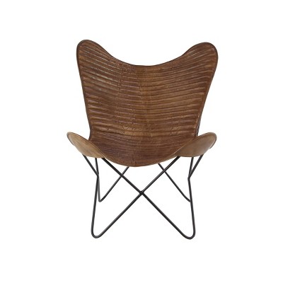 Vintage Cow Hide Leather and Iron Accent Chair Black - Olivia & May