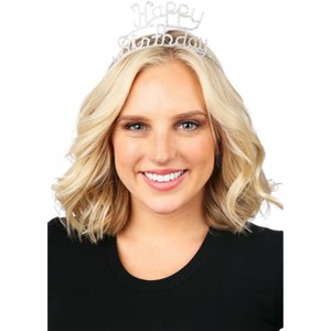 HalloweenCostumes.com   Women  Happy Birthday Silver Sparkle Tiara, Gray - 1 of 1