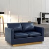 LeisureMod Nervo Mid-Century Modern Upholstered Faux Leather Loveseat with Gold Frame - 2 of 4