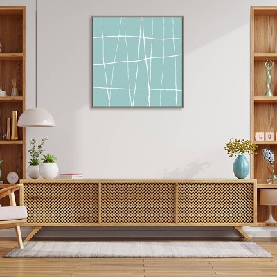 Teal and White Abstract Canvas Wall Art with Float Frame
