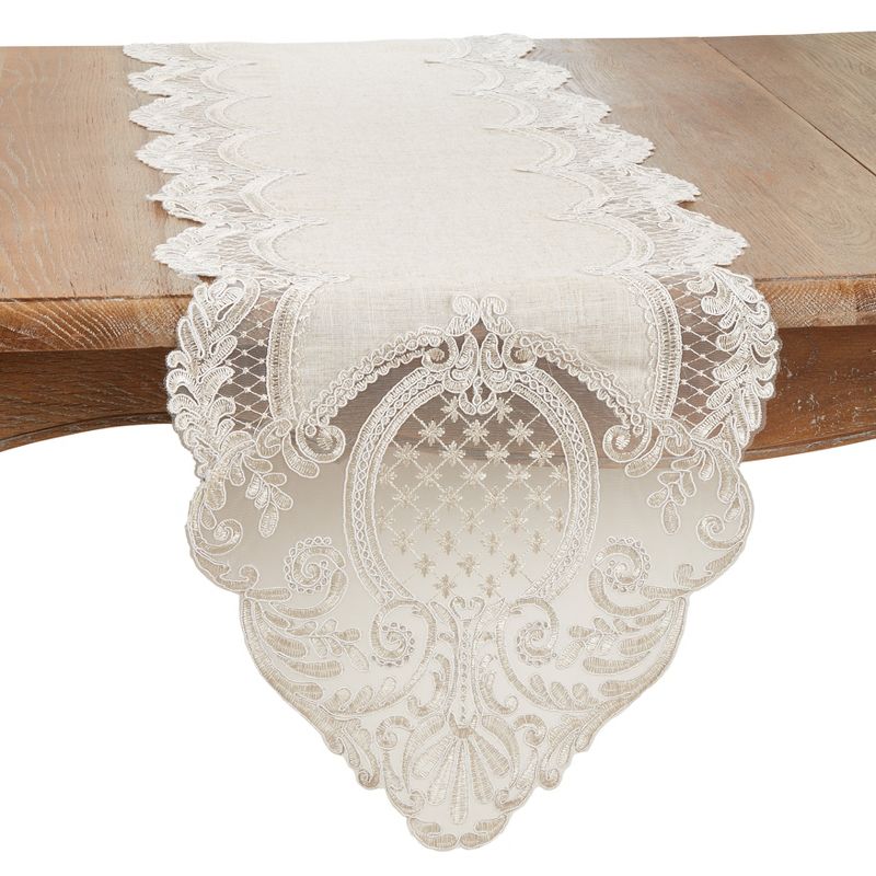 Saro Lifestyle Timeless Beauty Embroidered Lace Table Runner, 1 of 4