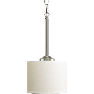 Progress Lighting, Inspire Collection, 1-Light Mini-Pendant, Brushed Nickel, Off-White Linen Fabric Shade - 1 of 3