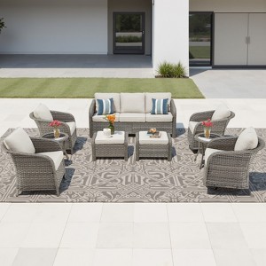 Buenhomino Outdoor Wicker Furniture Set – Swivel Glide Chairs, Sofas, Ottomans & Tables, All-Weather PE Rattan with Cushions for Patio, Garden & Deck - 1 of 4