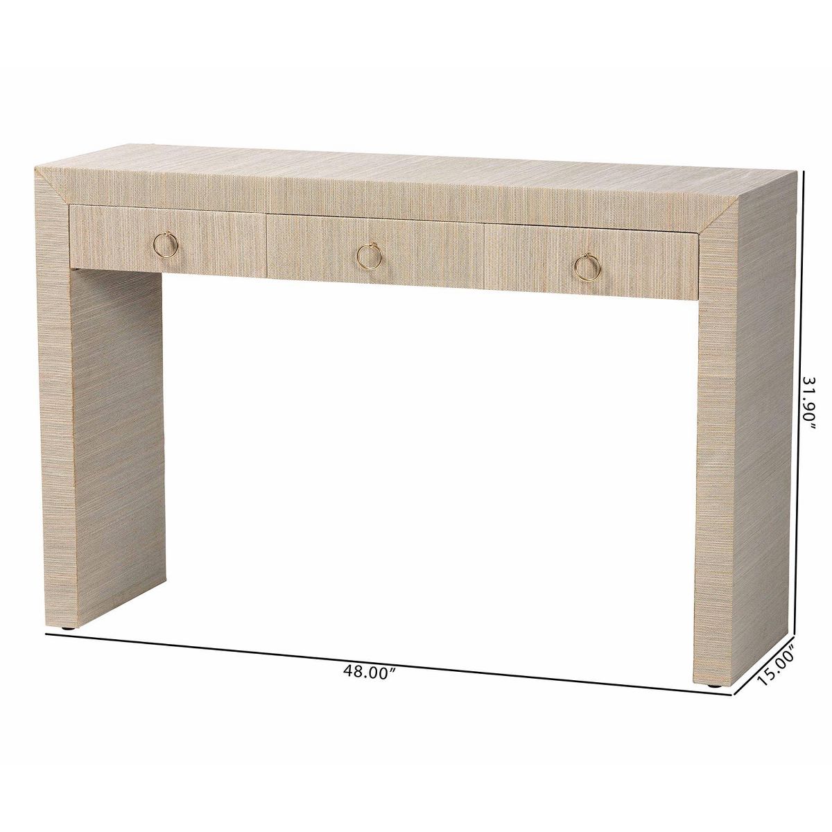 bali & pari Cielo Woven Grasscloth 3 Drawer Console Table Natural/Gold - thumbnail 10